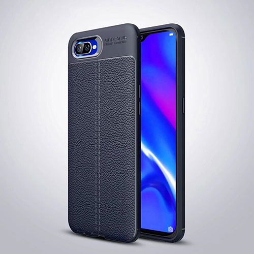 Soft Silicone Gel Leather Snap On Case Cover H06 for Oppo K1 Blue