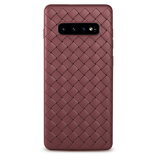 Soft Silicone Gel Leather Snap On Case Cover L02 for Samsung Galaxy S10 Brown