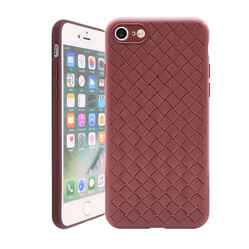 Soft Silicone Gel Leather Snap On Case Cover S01 for Apple iPhone 7 Brown