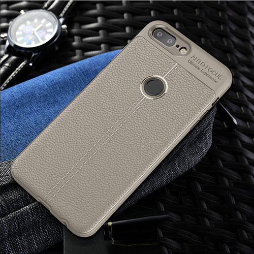 Soft Silicone Gel Leather Snap On Case Cover S01 for OnePlus 5T A5010 Gray