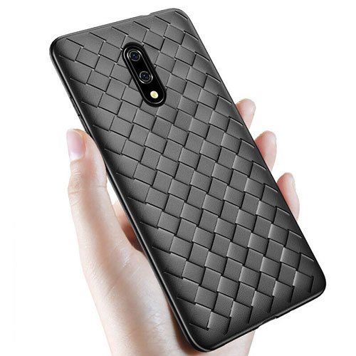 Soft Silicone Gel Leather Snap On Case Cover S01 for OnePlus 7 Black