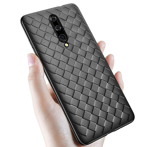 Soft Silicone Gel Leather Snap On Case Cover S01 for OnePlus 7 Pro Black