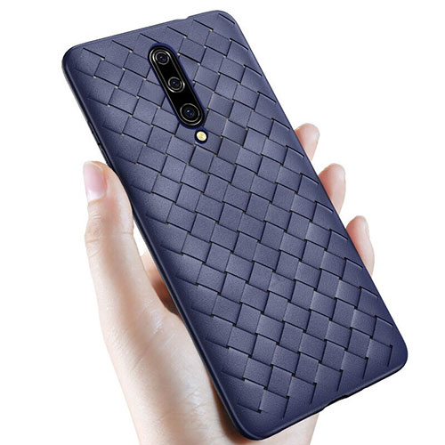 Soft Silicone Gel Leather Snap On Case Cover S01 for OnePlus 7 Pro Blue