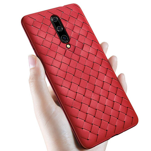 Soft Silicone Gel Leather Snap On Case Cover S01 for OnePlus 7 Pro Red