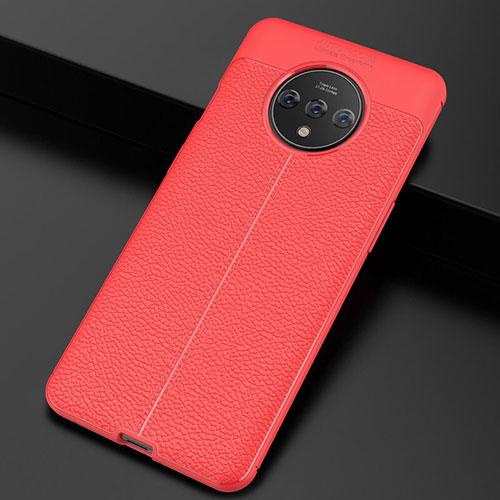 Soft Silicone Gel Leather Snap On Case Cover S01 for OnePlus 7T Red