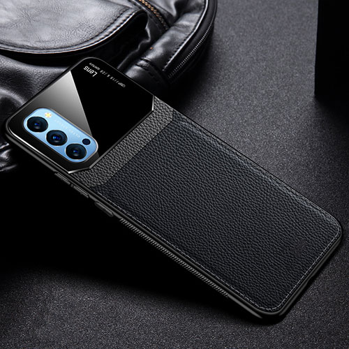 Soft Silicone Gel Leather Snap On Case Cover S01 for Oppo Reno4 Pro 5G Black