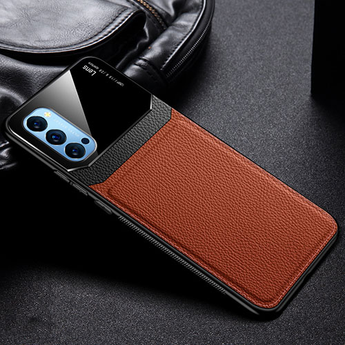 Soft Silicone Gel Leather Snap On Case Cover S01 for Oppo Reno4 Pro 5G Brown