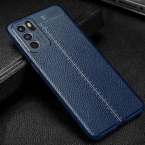 Soft Silicone Gel Leather Snap On Case Cover S01 for Oppo Reno6 5G Blue