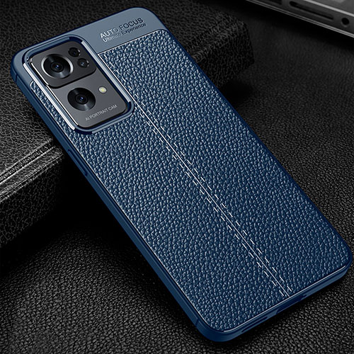 Soft Silicone Gel Leather Snap On Case Cover S01 for Oppo Reno7 Pro 5G Blue
