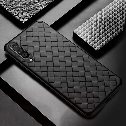 Soft Silicone Gel Leather Snap On Case Cover S01 for Samsung Galaxy A50 Black