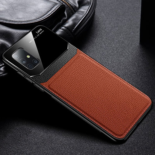 Soft Silicone Gel Leather Snap On Case Cover S01 for Samsung Galaxy A51 5G Brown