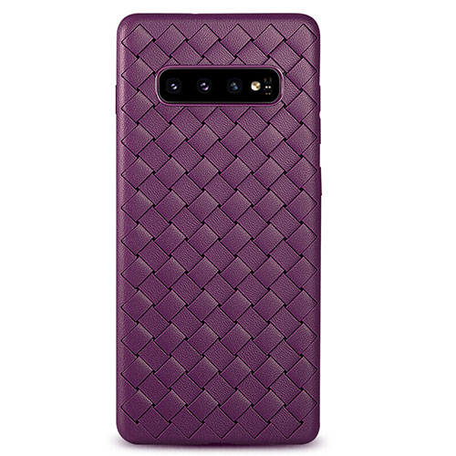 Soft Silicone Gel Leather Snap On Case Cover S01 for Samsung Galaxy S10 Plus Purple