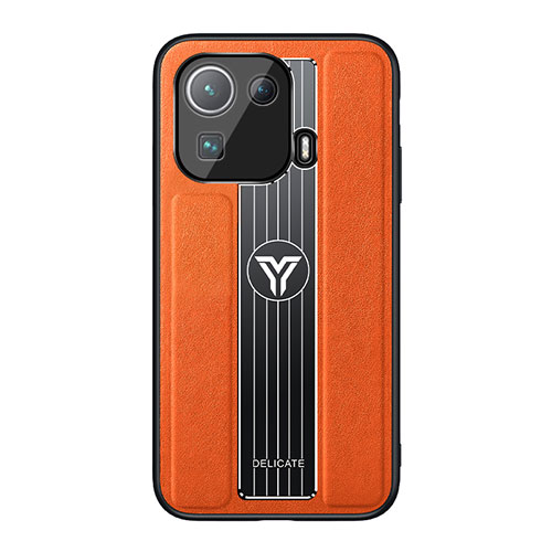 Soft Silicone Gel Leather Snap On Case Cover S01 for Xiaomi Mi 11 Pro 5G Orange