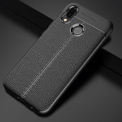 Soft Silicone Gel Leather Snap On Case Cover S02 for Huawei P20 Lite Black
