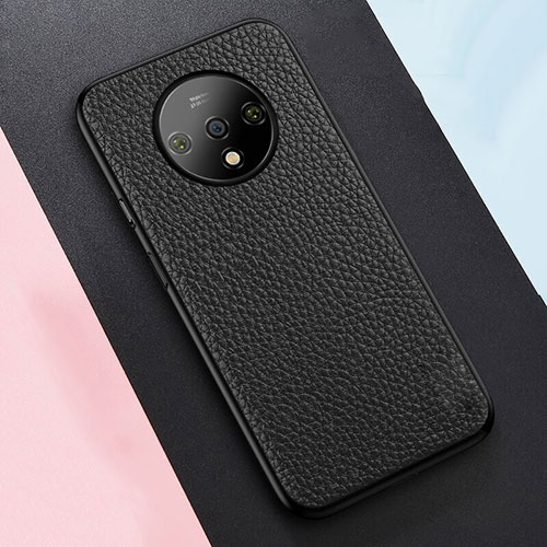 Soft Silicone Gel Leather Snap On Case Cover S02 for OnePlus 7T Black