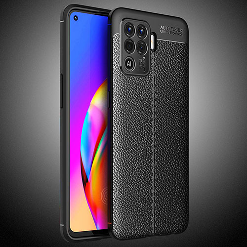 Soft Silicone Gel Leather Snap On Case Cover S02 for Oppo A94 4G Black