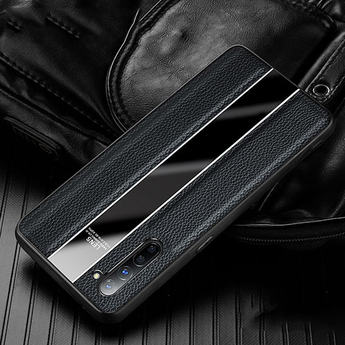Soft Silicone Gel Leather Snap On Case Cover S02 for Oppo F15 Black