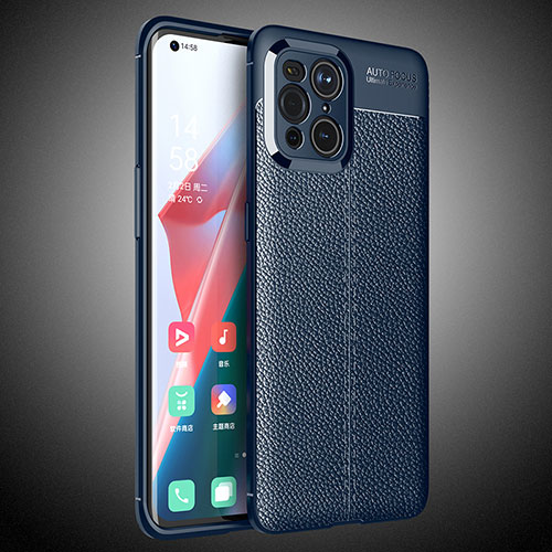 Soft Silicone Gel Leather Snap On Case Cover S02 for Oppo Find X3 Pro 5G Blue