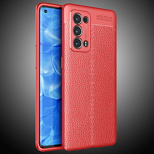 Soft Silicone Gel Leather Snap On Case Cover S02 for Oppo Reno6 Pro 5G Red