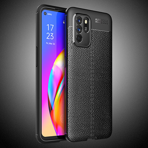 Soft Silicone Gel Leather Snap On Case Cover S02 for Oppo Reno6 Z 5G Black