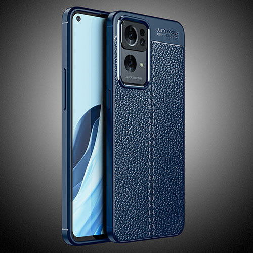 Soft Silicone Gel Leather Snap On Case Cover S02 for Oppo Reno7 Pro 5G Blue