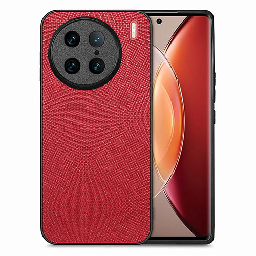Soft Silicone Gel Leather Snap On Case Cover S02D for Vivo X90 Pro 5G Red