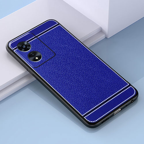 Soft Silicone Gel Leather Snap On Case Cover S03 for Oppo A58 5G Blue