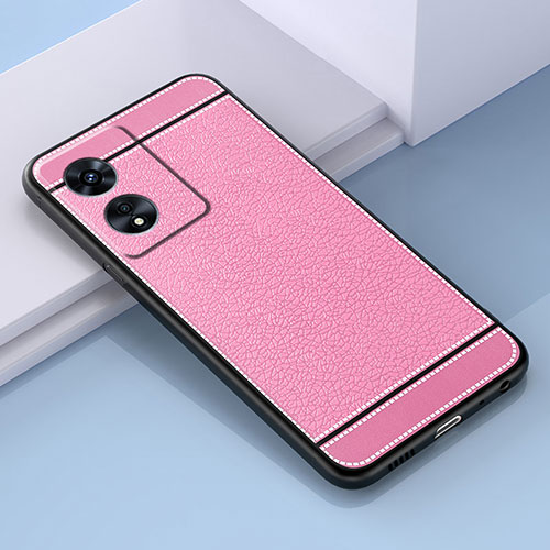 Soft Silicone Gel Leather Snap On Case Cover S03 for Oppo A58 5G Pink