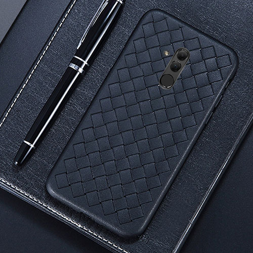 Soft Silicone Gel Leather Snap On Case Cover S04 for Huawei Mate 20 Lite Black