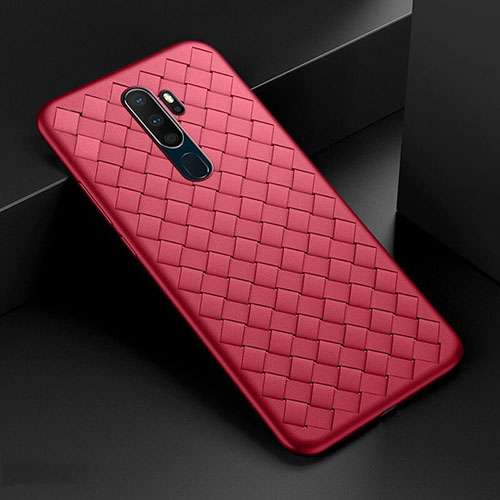 Soft Silicone Gel Leather Snap On Case Cover S04 for Oppo A5 (2020) Red
