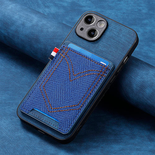 Soft Silicone Gel Leather Snap On Case Cover SD1 for Apple iPhone 14 Blue