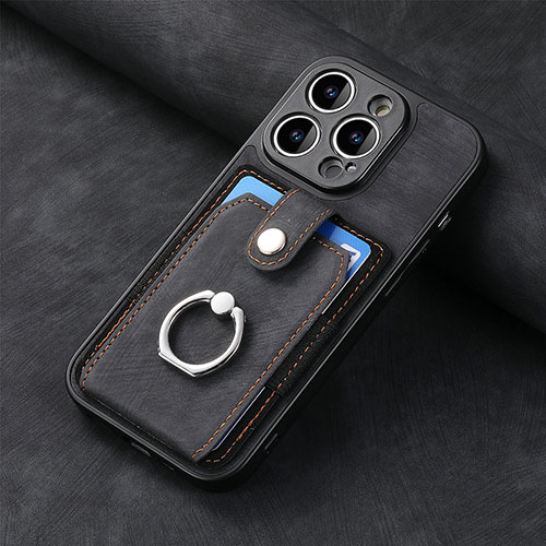 Soft Silicone Gel Leather Snap On Case Cover SD11 for Apple iPhone 15 Pro Max Black