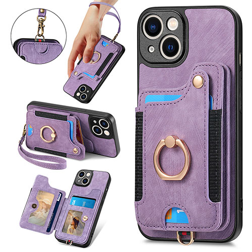 Soft Silicone Gel Leather Snap On Case Cover SD12 for Apple iPhone 13 Clove Purple