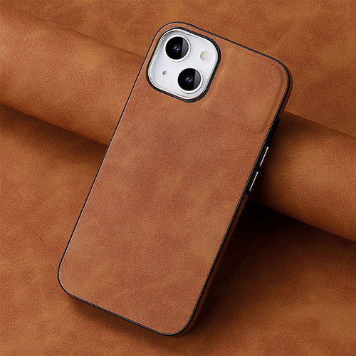 Soft Silicone Gel Leather Snap On Case Cover SD13 for Apple iPhone 14 Brown