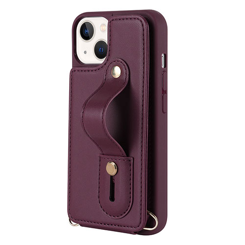 Soft Silicone Gel Leather Snap On Case Cover SD14 for Apple iPhone 14 Plus Red Wine