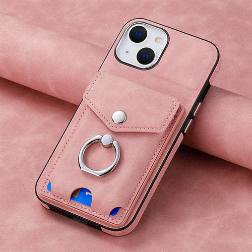 Soft Silicone Gel Leather Snap On Case Cover SD15 for Apple iPhone 14 Pink