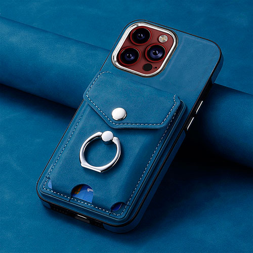 Soft Silicone Gel Leather Snap On Case Cover SD15 for Apple iPhone 15 Pro Blue