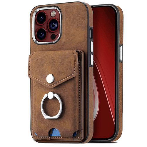 Soft Silicone Gel Leather Snap On Case Cover SD16 for Apple iPhone 14 Pro Brown