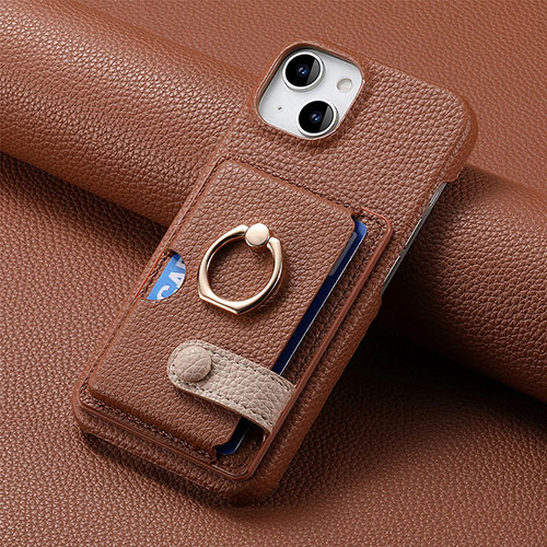 Soft Silicone Gel Leather Snap On Case Cover SD17 for Apple iPhone 14 Brown