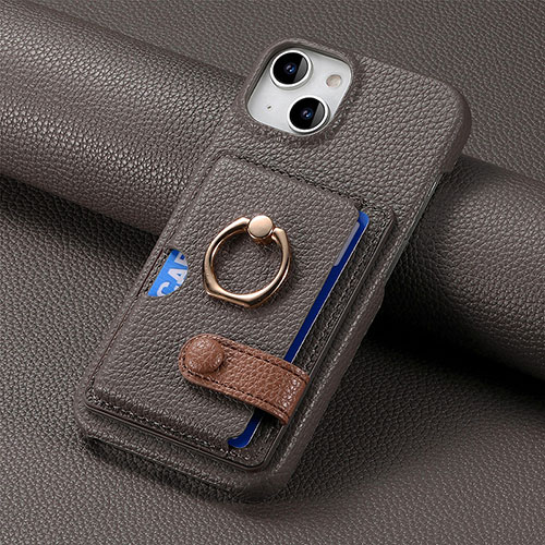 Soft Silicone Gel Leather Snap On Case Cover SD17 for Apple iPhone 14 Dark Gray