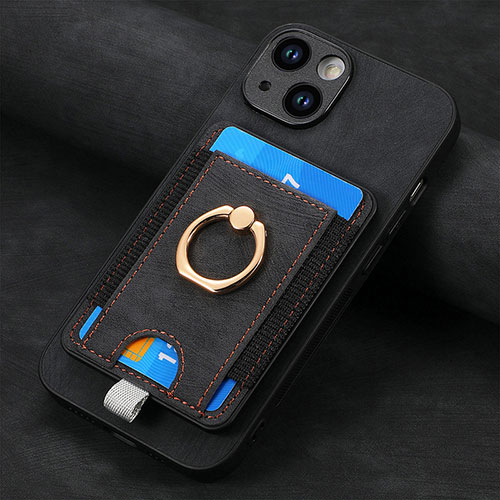 Soft Silicone Gel Leather Snap On Case Cover SD2 for Apple iPhone 14 Plus Black