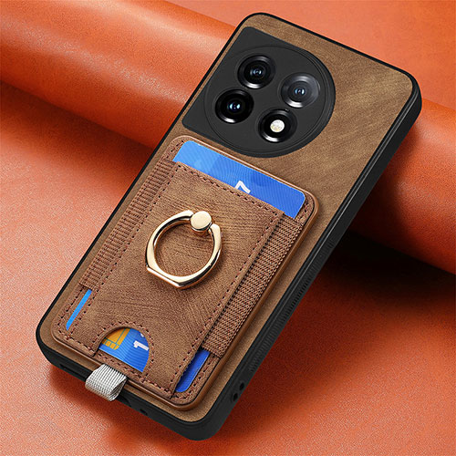 Soft Silicone Gel Leather Snap On Case Cover SD2 for OnePlus 11 5G Brown