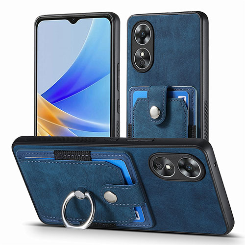 Soft Silicone Gel Leather Snap On Case Cover SD2 for Oppo A17 Blue