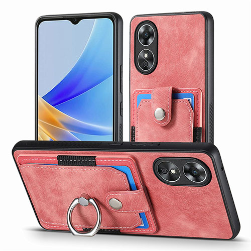Soft Silicone Gel Leather Snap On Case Cover SD2 for Oppo A17 Pink