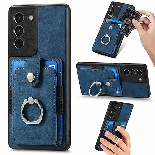 Soft Silicone Gel Leather Snap On Case Cover SD5 for Samsung Galaxy S21 FE 5G Blue