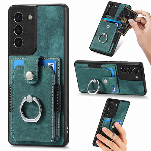 Soft Silicone Gel Leather Snap On Case Cover SD5 for Samsung Galaxy S21 FE 5G Green
