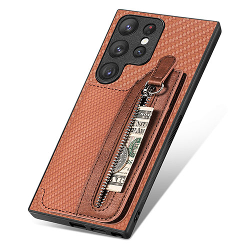 Soft Silicone Gel Leather Snap On Case Cover SD6 for Samsung Galaxy S23 Ultra 5G Brown