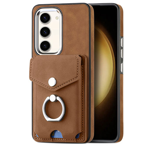 Soft Silicone Gel Leather Snap On Case Cover SD7 for Samsung Galaxy S22 Plus 5G Brown