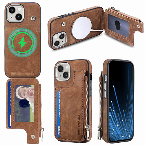 Soft Silicone Gel Leather Snap On Case Cover SD8 for Apple iPhone 14 Brown