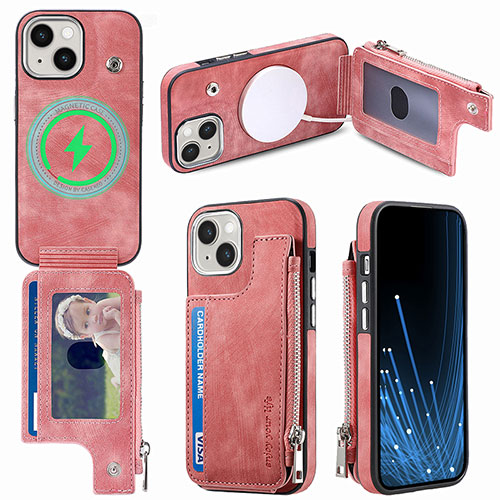 Soft Silicone Gel Leather Snap On Case Cover SD8 for Apple iPhone 14 Pink
